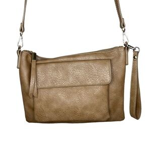 Shiraleah Light Brown Beige Faux Leather Crossbody Purse Zip Closure Neutral